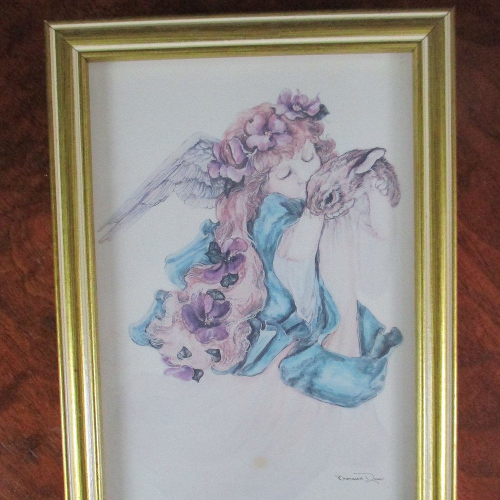 Bronwen Ross Easter Angel Girl with Rabbit Vintage Artwork aka Christmas Angel